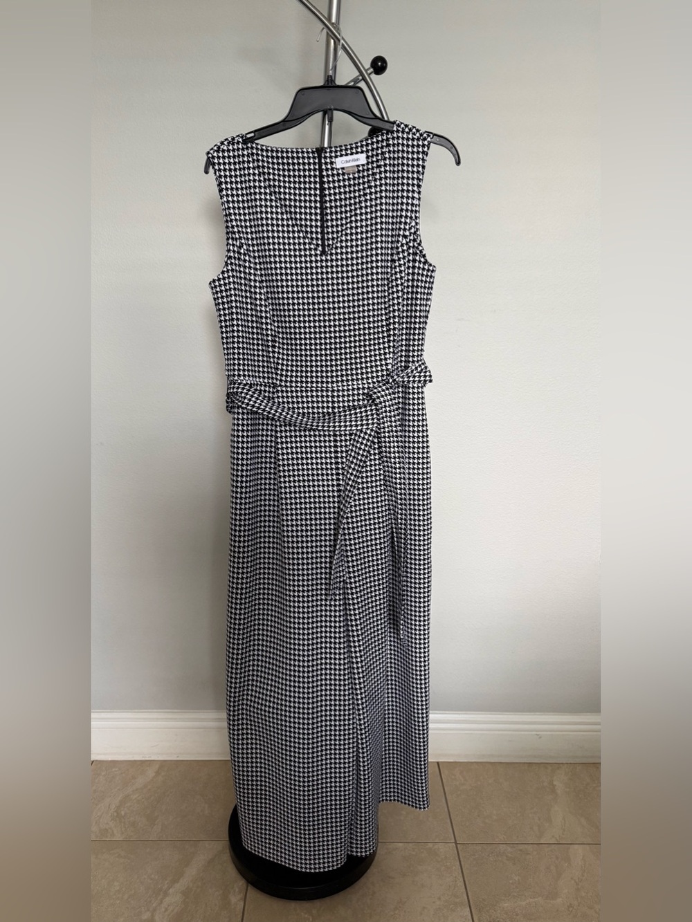 Calvin Klein Houndstooth Sleeveless Maxi Dress - Black & White
